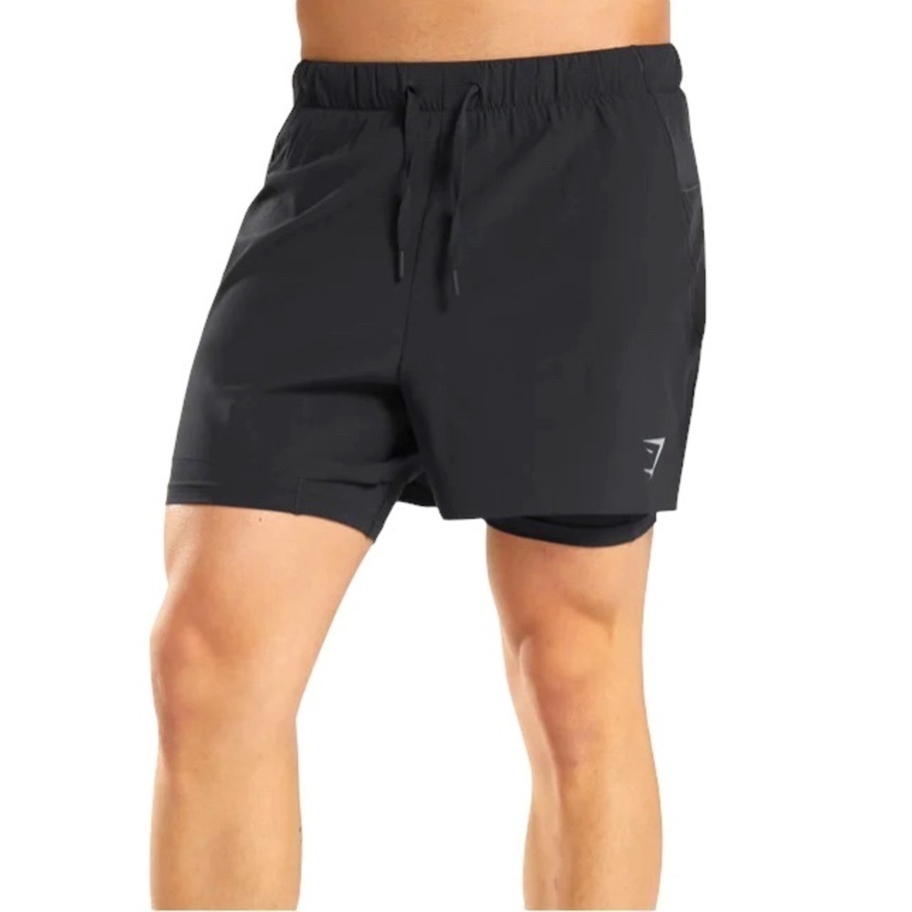 Gymshark Speed Run Black 5" Sport 2 In 1 Shorts Built-in Pocket Back Zip Sz XXL